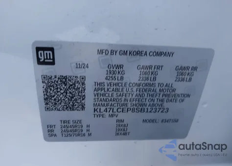 2025 Buick Envista Avenir Fwd из США, поврежденный, VIN KL47LCEP8SB123723